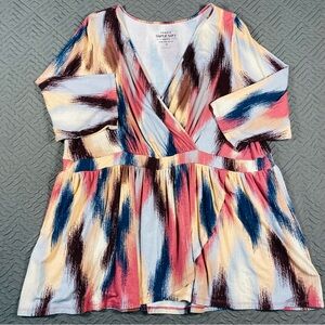 Torrid Faux Wrap Top Size 4 22/24 Pink Blue Knit